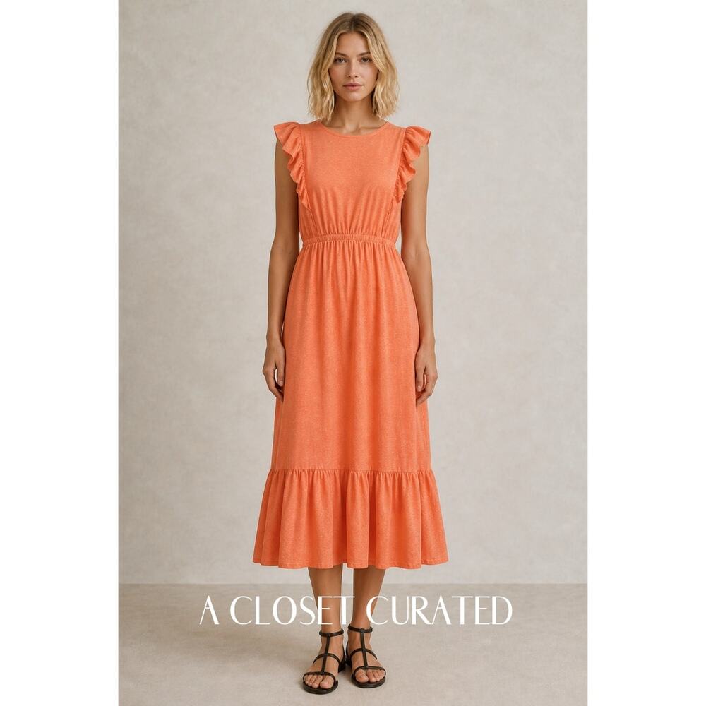 ba&sh Voyce Ruffled Midi Dress XS  Orange NWT
